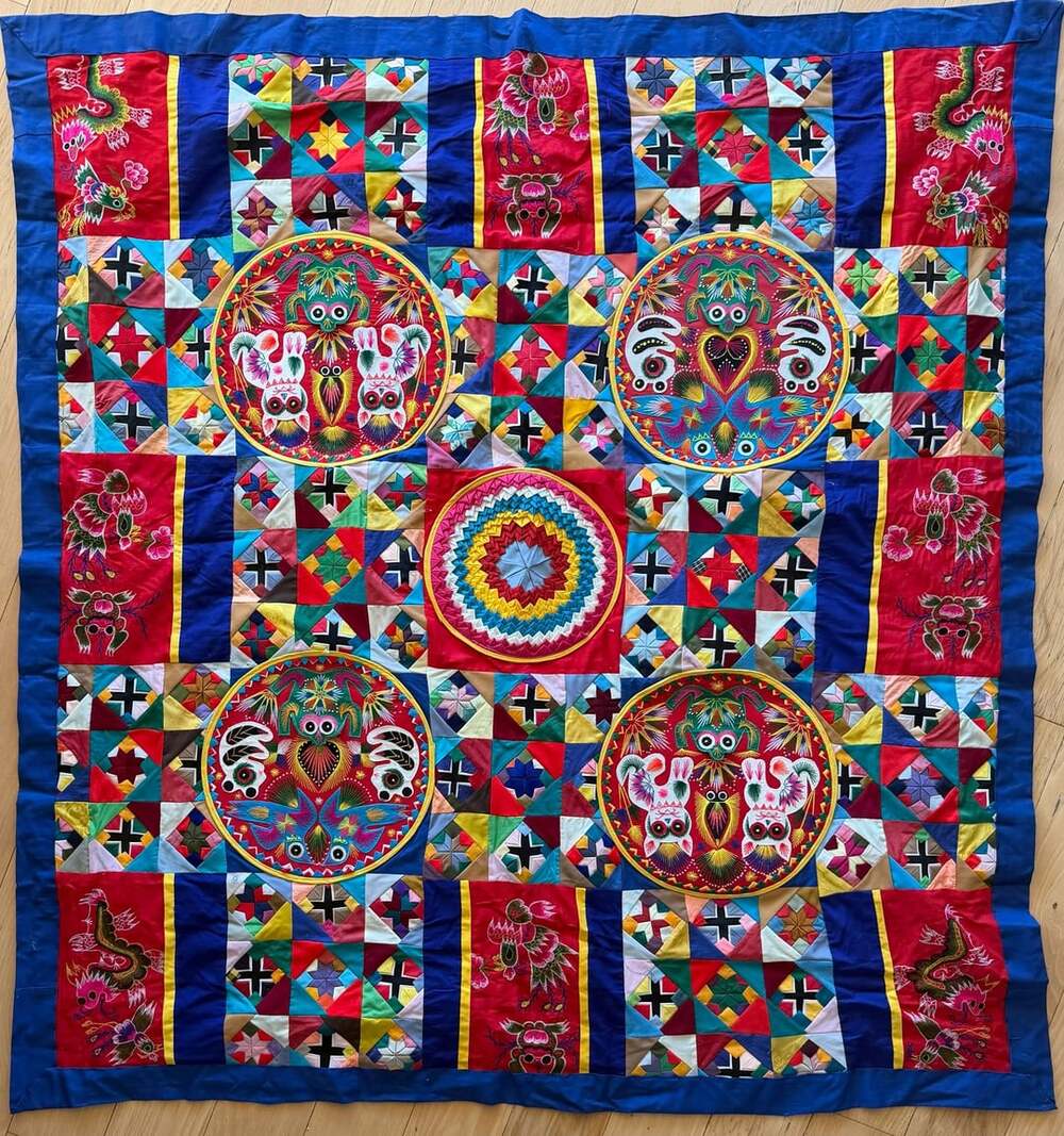 Vintage Handmade Chinese Bai Jia Patchwork Quilt Full